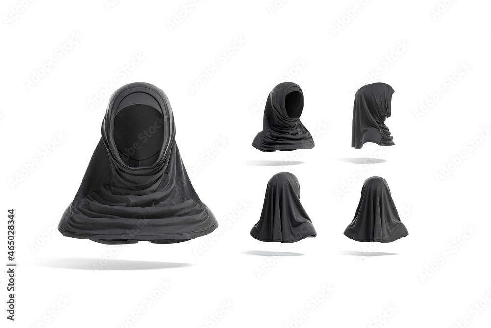 Blank black female al-amira mock up, different views Blank black female al-amira mock up, different views