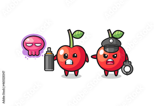 cherry cartoon doing vandalism and caught by the police