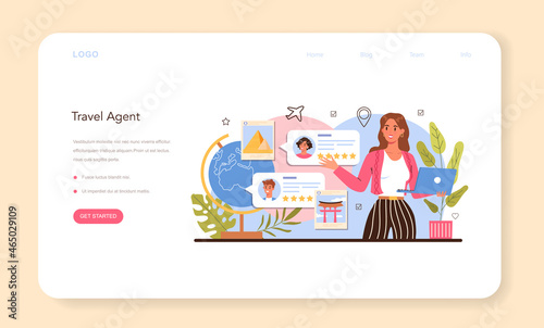 Tourism specialist web banner or landing page. Travel agent selling tour