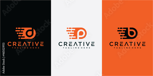 Motion Speed Line Letter P, D, B Logo Design Template Element. D fast logo, P fast logo, B fast logo