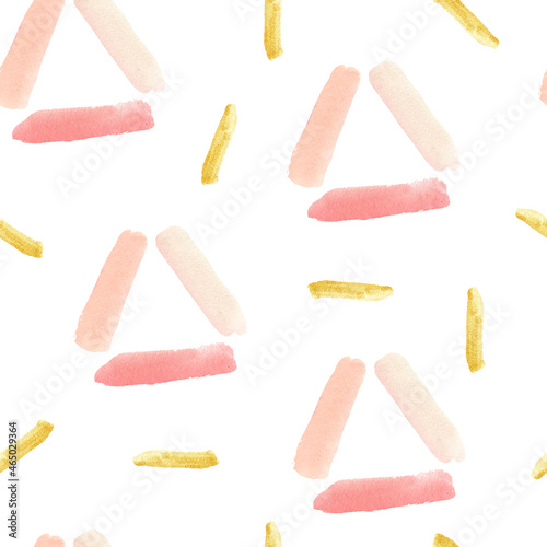 Cute kids abstract waterclor pattern. Kids background with pink and gold shapes, strock for the textile pattern, wrapping paper, greeting cards and more. Abstract child background. photo