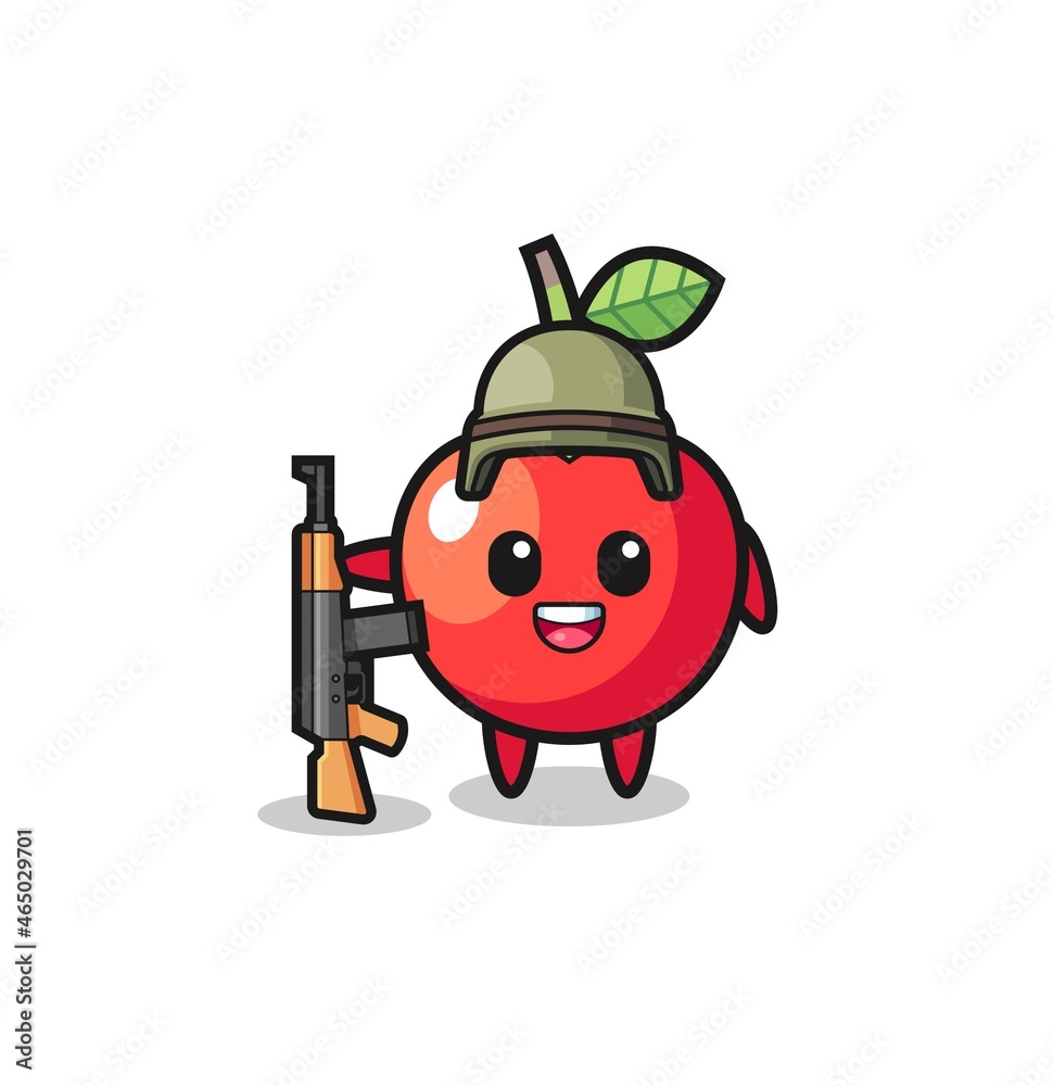 cute cherry mascot as a soldier