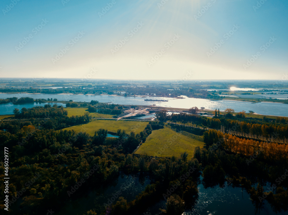 Aerial drone view of the watery landscape in the Netherlands.