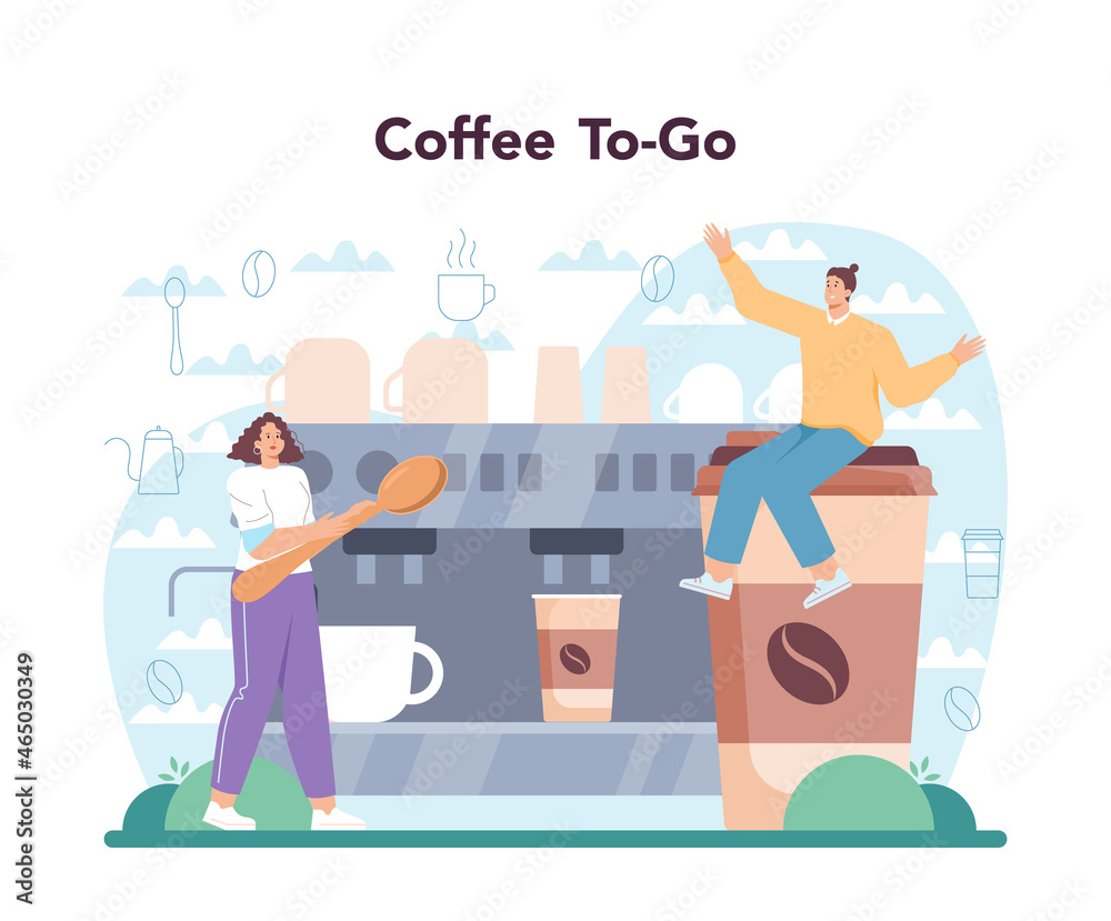 Fototapeta premium Coffee concept. Barista making a cup of hot coffee in coffee machine.