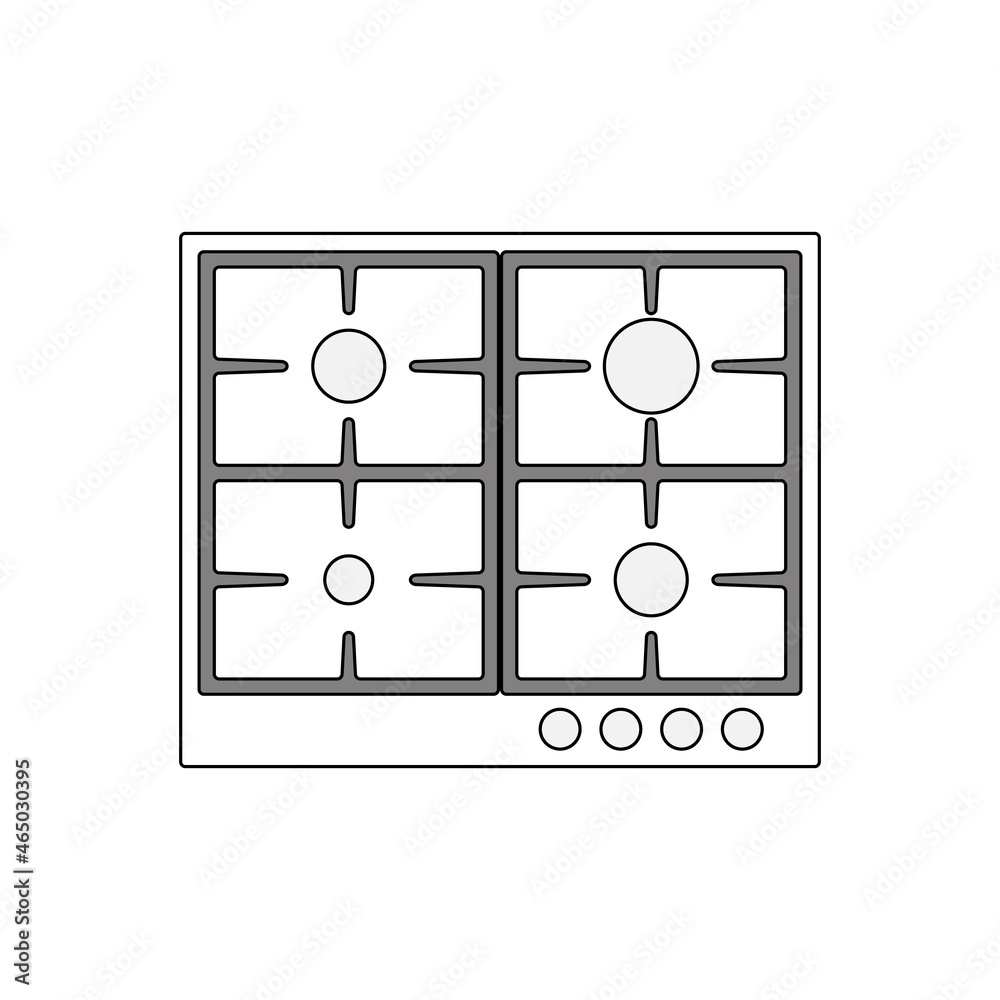 4 burner gas stove top view outline icon. Clipart image isolated on