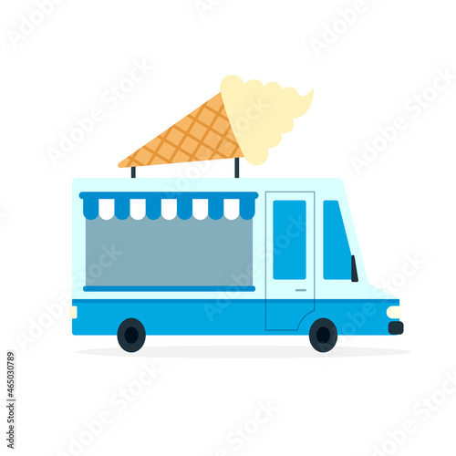 Ice cream truck with awning icon. Clipart image isolated on white background