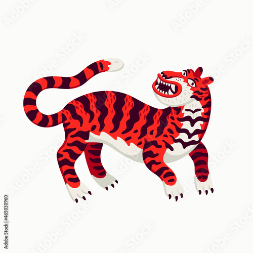 Tiger vector illustration, cartoon red tiger on white background. Organic fla...