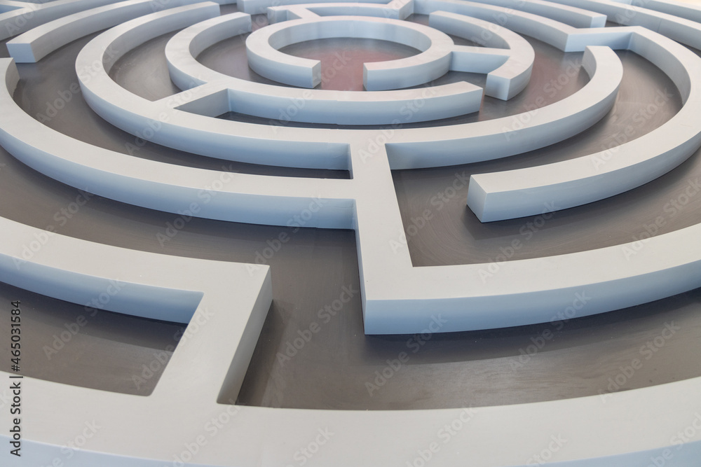 Real close up circle maze labyrinth black and white color isolated Real close up circle maze labyrinth black and white color isolated