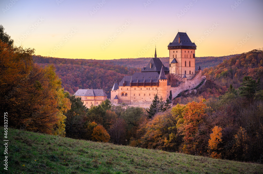 Famous Karlstejn Castle sunset view - Czech Republic