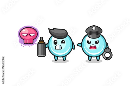 bubble cartoon doing vandalism and caught by the police