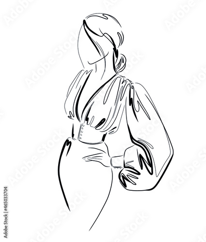 Woman fashion model logo design  template. Vector freehand sketch