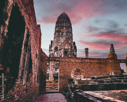 Ancient Wat Ratburana Buddhist temple in Thailand photo