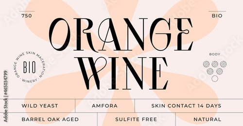Minimal Label. Set of modern wine tag, label for brand, logo, sticker winery. Template design minimal label, tag or card with text modern font Orange Wine. Typographic wine tag. Vector Illustration