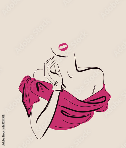 Vector Woman fashion model logo design  template. Freehand sketch