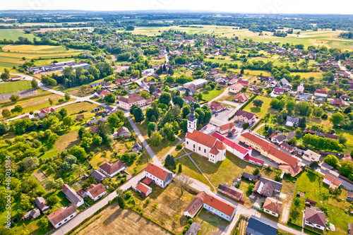 Village of Legrad church and green landscape aerial view © xbrchx