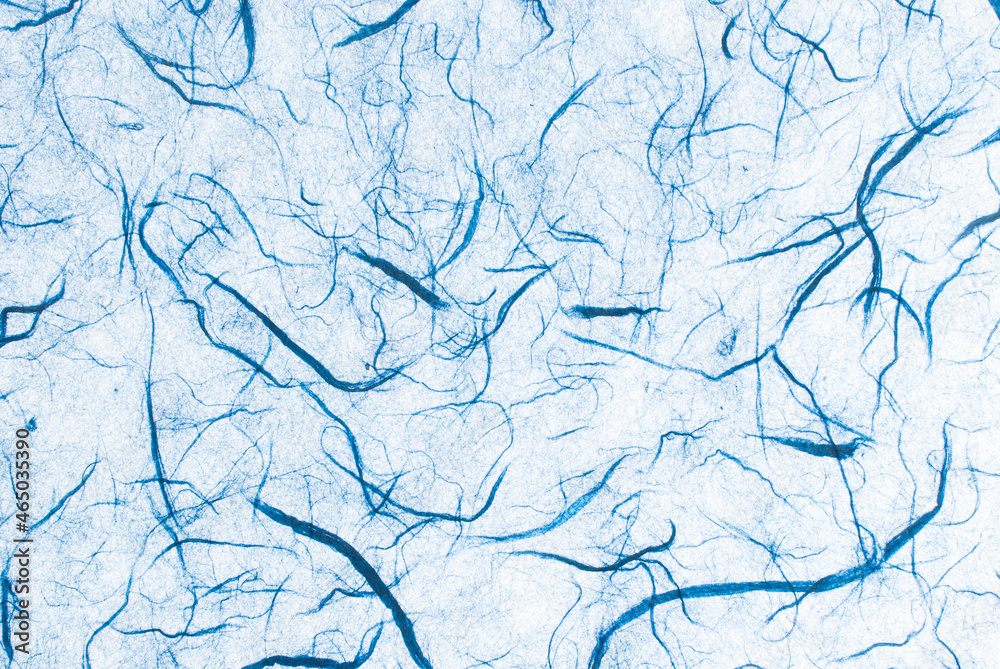 Obraz premium Light blue mulberry paper. Abstract background with small details of paper with natural fibers. Top view for copy spaces, designs, and advertisements