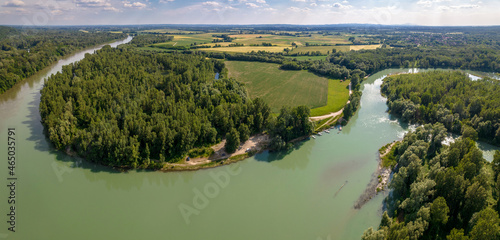 Halas Carda. Aerial view of Drava and Mura rivers mouth