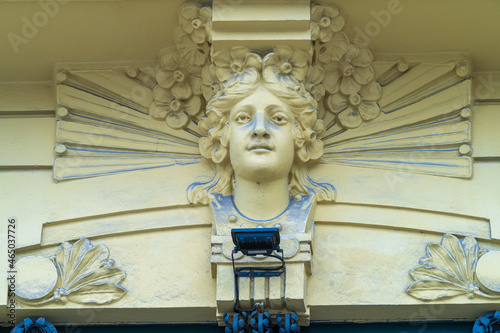 Modernist building detail in the Galician city of A Coruna, in Spain.  photo