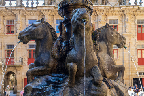 Fountain of the Horses in the city of Santiago de Compostela in Galicia, Spain. 