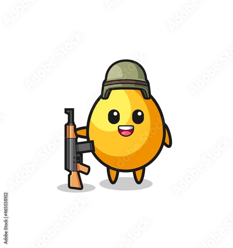 cute golden egg mascot as a soldier