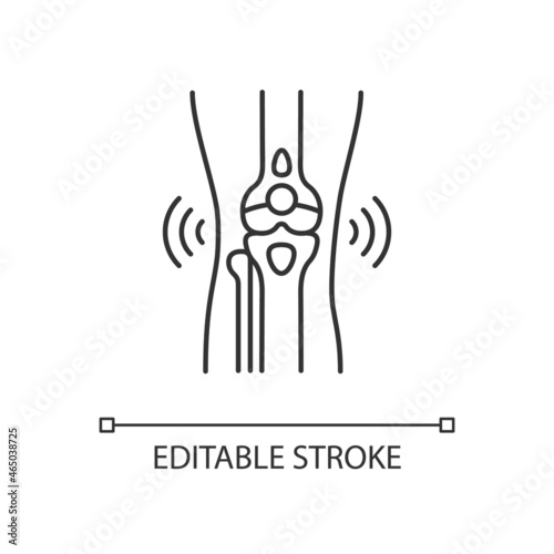 Bursitis linear icon. Inflamed joint. Painful swelling in elbow. Traumatic injury in sports. Thin line customizable illustration. Contour symbol. Vector isolated outline drawing. Editable stroke