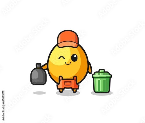 the mascot of cute golden egg as garbage collector