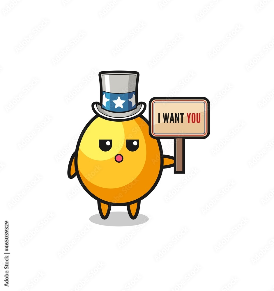 golden egg cartoon as uncle Sam holding the banner I want you