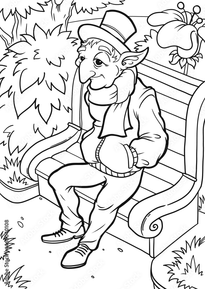Coloring book with an old elf - vector illustration.
