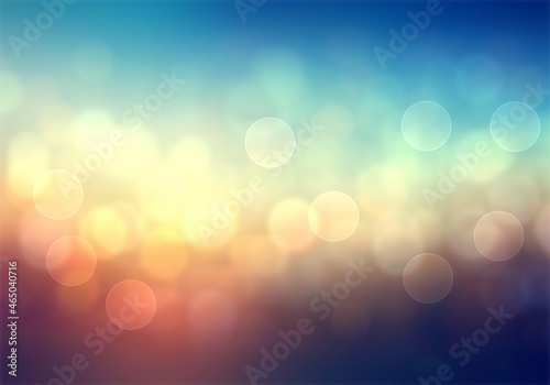 Autumn bokeh abstract illustration. Fantasy outdoor blur toned background of blue brown yellow colors. 