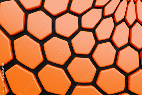 3d illustration orange pattern, cell in geometric ornamental style from stripes . Abstract geometric background, texture