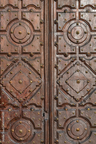 Door detail of the church of San Jorge in the city of A Coruna, Galicia, Spain 