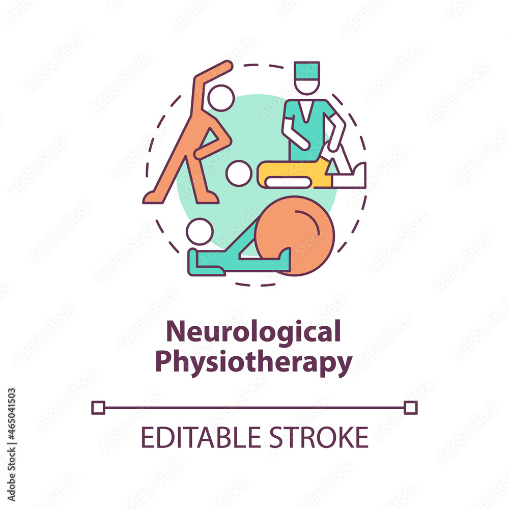 Neurological physiotherapy concept icon. Physical rehabilitation after injury. Healthcare abstract idea thin line illustration. Vector isolated outline color drawing. Editable stroke