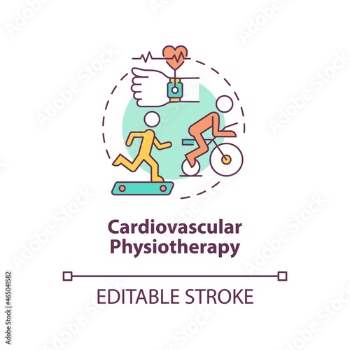 Cardiovascular physiotherapy concept icon. Physical exercise for rehabilitation. Fitness abstract idea thin line illustration. Vector isolated outline color drawing. Editable stroke