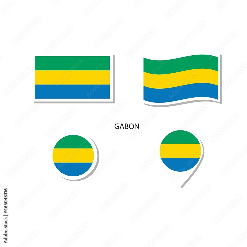 Obraz premium Gabon flag logo icon set, rectangle flat icons, circular shape, marker with flags.