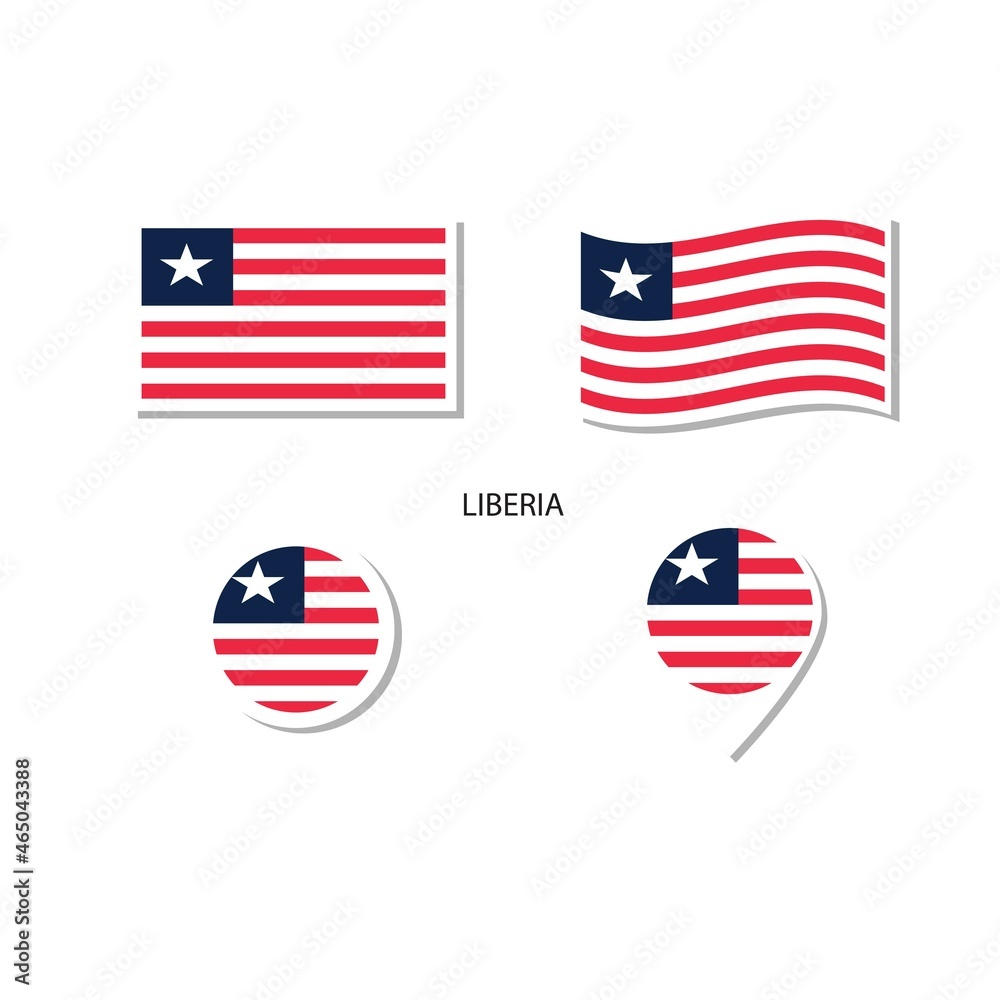 Liberia flag logo icon set, rectangle flat icons, circular shape, marker with flags. Liberia flag logo icon set, rectangle flat icons, circular shape, marker with flags.