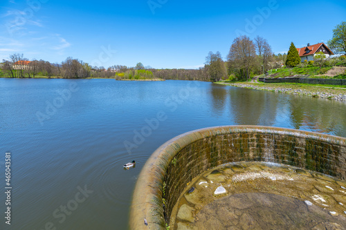 Rural pond on sunny spring day photo