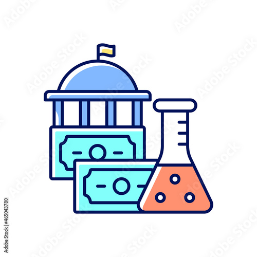 Government funding of research RGB color icon. Government grants. Investment in scientific research. Federally supported clinical trials. Isolated vector illustration. Simple filled line drawing