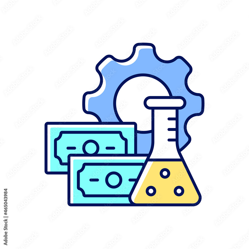 Investment into drug development RGB color icon. Financial support from philanthropic organizations. Financing clinical trials. Isolated vector illustration. Simple filled line drawing Investment into drug development RGB color icon. Financial support from philanthropic organizations. Financing clinical trials. Isolated vector illustration. Simple filled line drawing