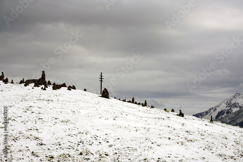 Hiking trail to the Stoanerne Mandln in South Tyrol in winter photo