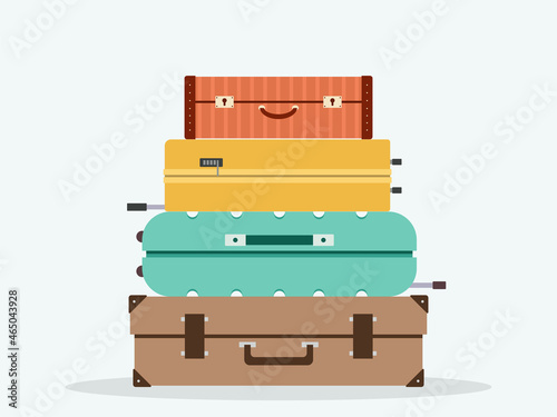 Vector illustration of suitcases in a flat style. Various travel luggage.