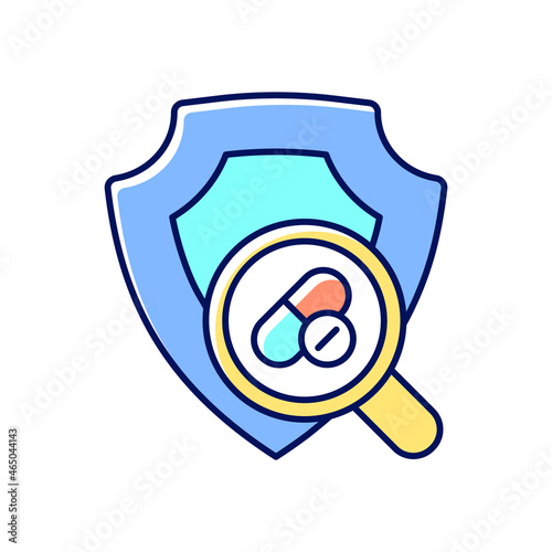 Checking safety of new drugs RGB color icon. Dose response assessment. Pill testing. Potential medication development. Acute toxicity tests. Isolated vector illustration. Simple filled line drawing