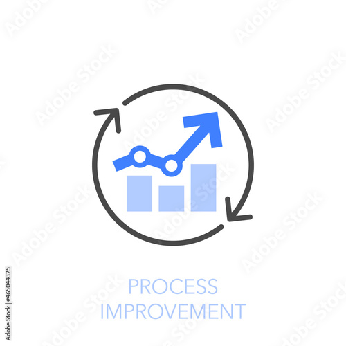 Process improvement symbol with process arrows and a growth chart. Easy to use for your website or presentation.