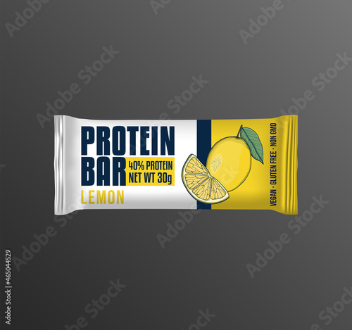 Lemon Protein Bar Label Design. Hand Drawn Illustration of Citrus plant