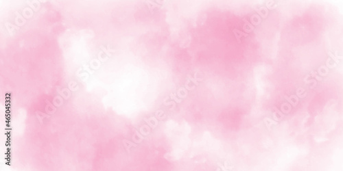 Light pink watercolor background hand-drawn with copy space for text . Color sky with clouds as background