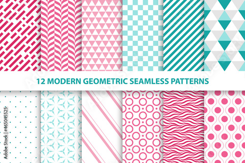 Collection of bright contemporary seamless colorful geometric patterns. Vector endless fashion backgrounds