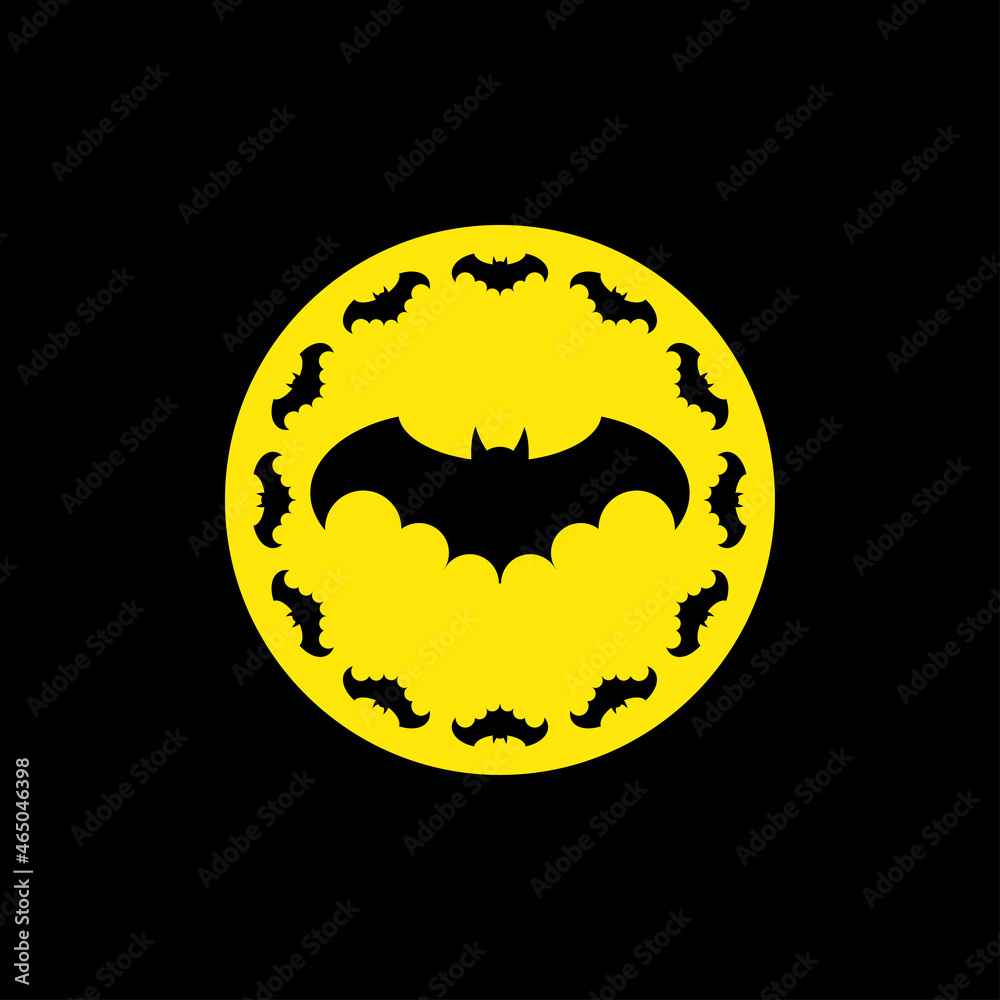 Vector logo of black bat encircling the moon