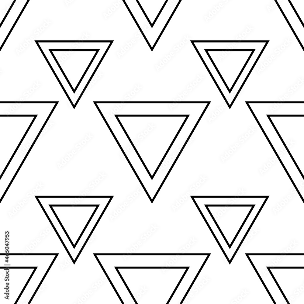 Triangle with a black outline on a white background. Seamless modern pattern for paper and textiles. Triangle with a black outline on a white background. Seamless modern pattern for paper and textiles.
