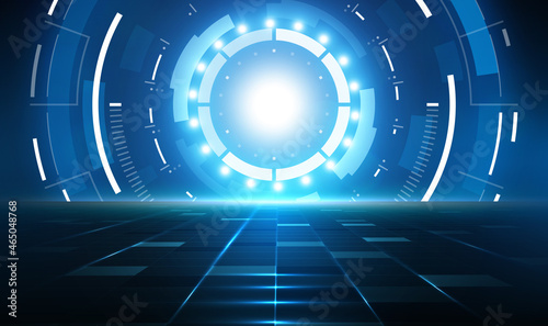 Vector futuristic technology background with with high technology circle and shine light within. Futuristic sci fi technology pattern concept background. Communication and engineering concept. Vector