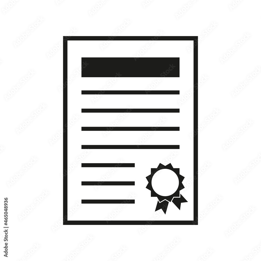 Certified document icon, black outline isolated on white background, vector illustration Certified document icon, black outline isolated on white background, vector illustration