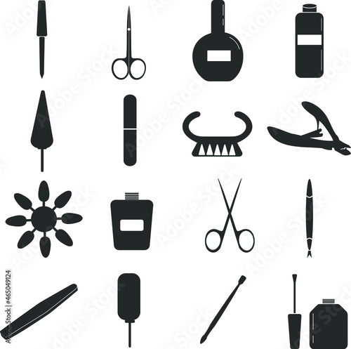 Vector icons of manicure and nail care on a white background. Nail care accessories